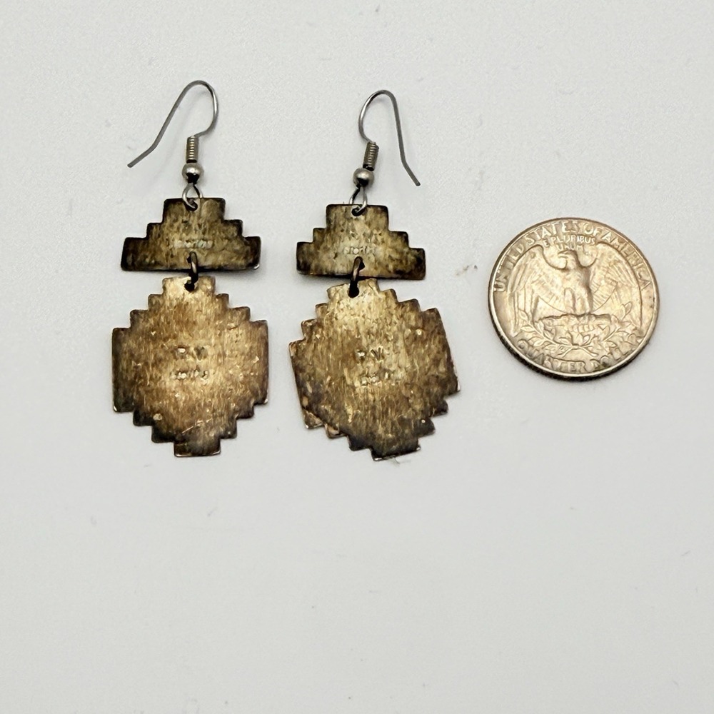 Vintage Sterling Silver RV Southwest Geometric Dangle Earrings 7g - Picture 2 of 15